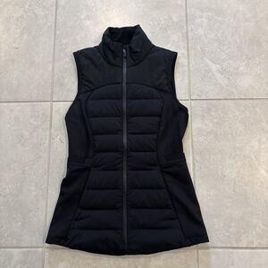 Lululemon Down For It All Vest Women 4 Black Goose Down Athleisure Full Zip Logo